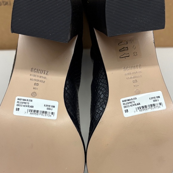 SCHUTZ Black Croc-Embossed Heeled Boots - Picture 3 of 3